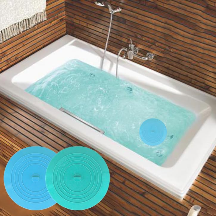 Bathtub Drain Stopper 2 Pack, 5 inches Silicone Tub Stopper Drain Cover, Bath Tub Plug Hair Stopper,Universal Flat Suction Hair Water Shower Stopper Bath Accessories (Blue&Green) - color: Blue&green