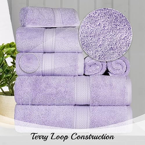 BLUENILEMILLS BNM Madeline Egyptian Cotton Heavyweight Towels, Ideal for Shower, Spa, Hotel, 800 GSM, Face/Washcloths, Hand Towels, Bath Towels, Highly-Absorbent, Luxury, 9 Piece Towel Set, Purple - color: Purple, size: 9-Piece Towel Set