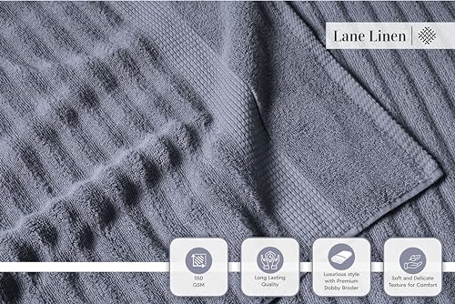 LANE LINEN Towels for Bathroom - 6 Piece Value Set - 100% Mercerized Cotton, Super Soft & Quick Dry - 2 Bath, 2 Washcloths, 2 Hand Towels - Oeko TEX Certified, Tumble Dry Safe & Durable - Cool Grey - color: 01: Cool Grey, size: 6 Piece Towel Set