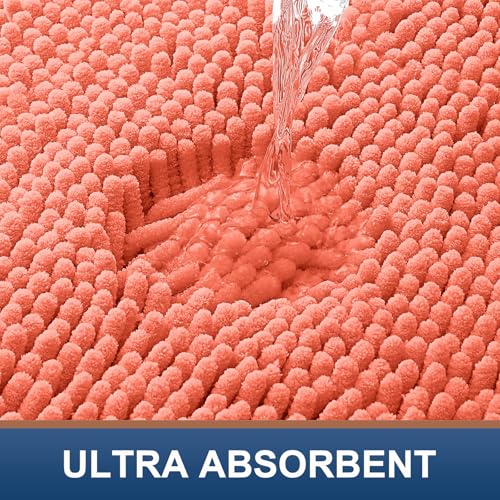 Smiry Luxury Chenille Toilet Rugs U-Shaped 20x20, Soft Absorbent Non-Slip Contour Bathroom Rugs for Toilet, Machine Washable Contoured Bath Mats, Coral - color: Coral, size: 20" X 20" Contour Rug