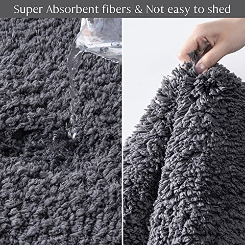 Ashler Bathroom Rugs Set of 2, Dark Grey Bath Rugs 2 Piece, Water Absorbing Bath Mat, Soft Microfiber Rectangle Bathroom Carpet, Machine Washable - 17x24 & 20x32 Inches - color: Dark Grey