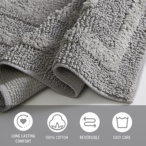 Eddie Bauer - Bathroom Rug, 100% Soft Plush Tufted Cotton Bath Rug, Highly Absorbent, Quick-Dry, and Skid-Resistant Backing (Logan Chrome Grey, 24" x 40") - color: Chrome Grey, style: 24" x 40"