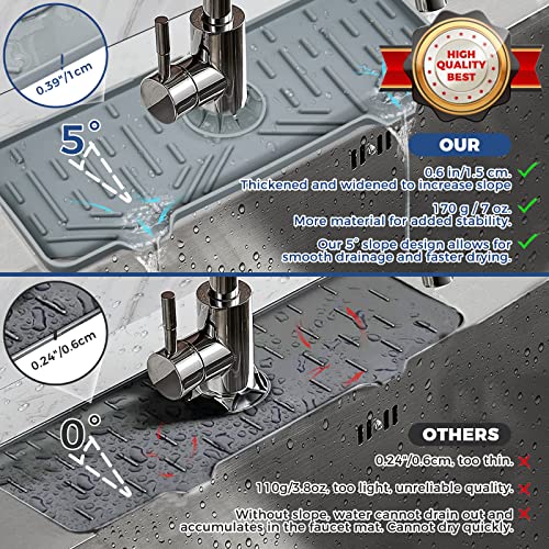 2 Pcs Silicone Faucet Handle Drip Catcher Tray, 2 in 1 Dish Soap Sponge Holder for Kitchen Sink & Splash Guard, Drying Mat for Sink Accessories, Counter, Bathroom - size: Grey(2Pack): 14.25"x5.35"