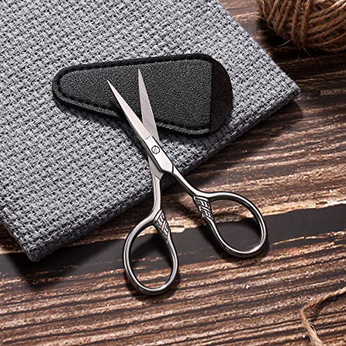Small Precision Scissors, 3.5in Beauty Grooming Kit | Stainless Steel, Multi-Purpose Travel Tools for Facial Hair, Eyebrow, Eyelash, Beard, Moustache Trimming, with PU Sheath - color: Stainless Steel Color