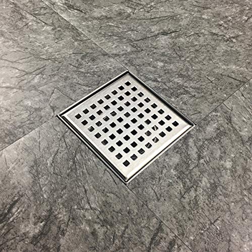 Neodrain Square Shower Drain with Removable Quadrato Pattern Grate, Brushed 304 Stainless Steel Square Drain for Bathroom, with Hair Strainer and Lifting Hook,CUPC Certified (Brushed Nickel, 4 in) - color: Stainless, size: 4 IN