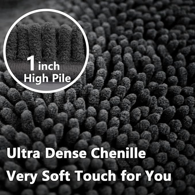 U-Shaped Toilet Rug, Chenille Contour Bathroom Mat, Non-Slip PVC Backing, Machine Washable, 20x20, Dark Grey - color: Dark Grey, size: 1'8" x 1'8" (20"x 20"U)