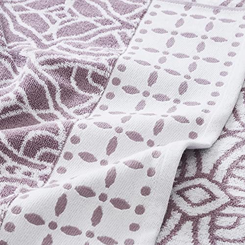 Modern Threads Monroe 6-Piece 100% Cotton Towel Set – Reversible Yarn Dyed Jacquard & Solid – Includes 2 Bath Towels, 2 Hand Towels, 2 Washcloths – Absorbent, Quick Dry, Soft & Durable – Orchid - color: Orchid, style: Modern