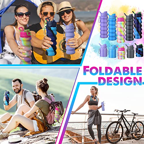 CHENGU 5 Pcs Collapsible Water Bottles 16 oz Portable Foldable Water Bottles Silicone Leak Proof Travel Water Bottle Reusable Sports Water Bottle with Metal Clip for Camping Hiking Travel (Colorful) - color: Colorful