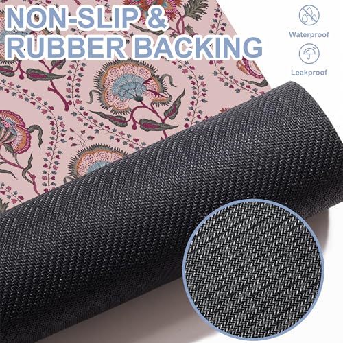 Bathroom Rug, Pink Indian Paisley Floral Bath Mat for Tub Non Slip, Soft Absorbent Easy Clean Quick Dry Bathroom Mat for Tub Shower Home Decor 17x29 inch