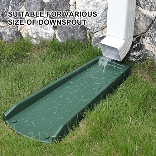 plusgutter Rain Gutter Downspout Splash Block, Gutter Downspout Extensions for Water Drainage, 24" Gutter Splash Guards Downspout Extender, Fixable Down spout Drain Trays with PE Nails(2 Pack, Green) - color: Green