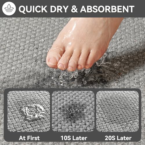 YDKGL Non Slip Bath Mat Bathroom Rugs, Soft Jute-Like Ultra Thin Bath Mats, Rubber Backing Super Absorbent Quick Dry Bath Rug Shower Mat Fit Under Door Bathroom Floor, Machine Washable, Gray 16" x 24" - color: B- Gray, size: 16" x 24“