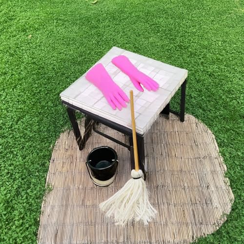Miniature Cleaning Set: Mop, Bucket & Rubber Gloves for Dollhouse Scenes