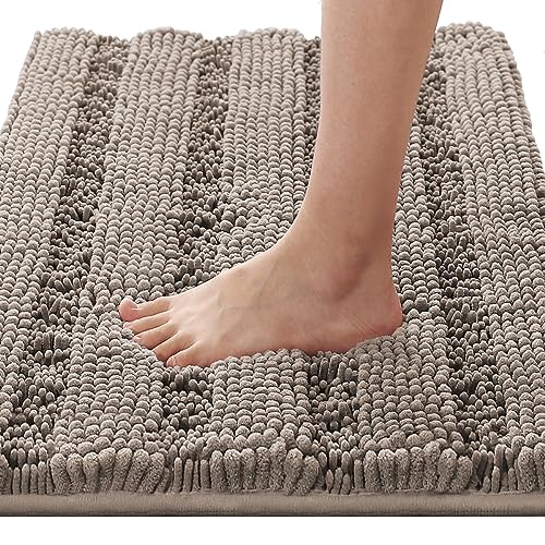 H.VERSAILTEX Bath Rugs for Bathroom Non Slip Bath Mats Extra Thick Chenille Striped Rug 20" x 32" Absorbent Non Skid Fluffy Soft Shaggy Washable Dry Fast Plush Mat for Indoor, Bath Room, Tub - Taupe - color: Taupe, size: 20" x 32"