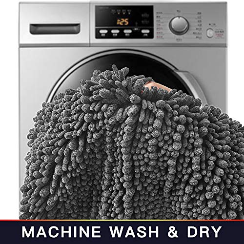 Walensee Bathroom Rug 2 Pieces Set Non Slip Bath Mat (20"x32" Plus 20"x24" U Grey/Gray) Water Absorbent Super Soft Shaggy Chenille Machine Washable Dry Extra Thick Perfect Carpet for Shower Floor - color: Grey, size: 20"x32" plus 20"x24" U