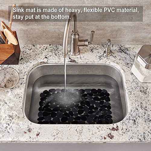 Bligli Pebble Sink Mat for Stainless Steel/Ceramic Sinks, 2 Pack PVC Sink Protectors Mats for Bottom of Kitchen Sink, Dish Drying Mat for Dishes and Glassware, 15.7 x 11.8 inch, Black - color: Black