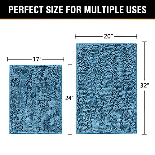 H.VERSAILTEX Dark Teal Bath Mats for Bathroom Non Slip Ultra Thick and Soft Chenille Plush Floor Mats Bath Rugs Set, Microfiber Door Mats for Kitchen/Living Room (Pack 2-20" x 32"/17" x 24") - color: Dark Teal, size: 20" x 32" Plus 17" x 24"