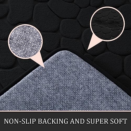 YIHOUSE Bathroom Rugs Mat Set, Memory Foam Bath Mat 2 Piece Black | 17x24&20x32, Non Slip, Water Absorbent, Washable, Bath Mat For Bathroom, Sink and Toilet - color: Black, size: 2' x 1'5" (Rectangular)