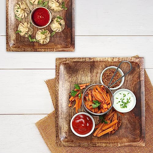 Crocon Square Wood Plates Set of 2, Wooden Dinner Plates Set, 8 Inch & 11 Inch Wood Serving Tray Wooden Plates for Fruit Salad Snacks, Dish Platter Charcuterie Boards, Wood Charger Plates - color: Square Plates - Set of 2 - 8" with 11"
