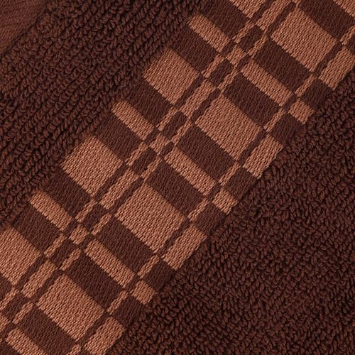 Superior 6-Piece Cotton Towel Set, Geometric Design, Dobby Border, Plush Quick Dry Towels, Decorative Bathroom, Spa, Includes 2 Bath, 2 Hand, 2 Face Towels/ Washcloth, Larissa Collection, Chocolate - color: Chocolate, size: 6 Piece Towel Set