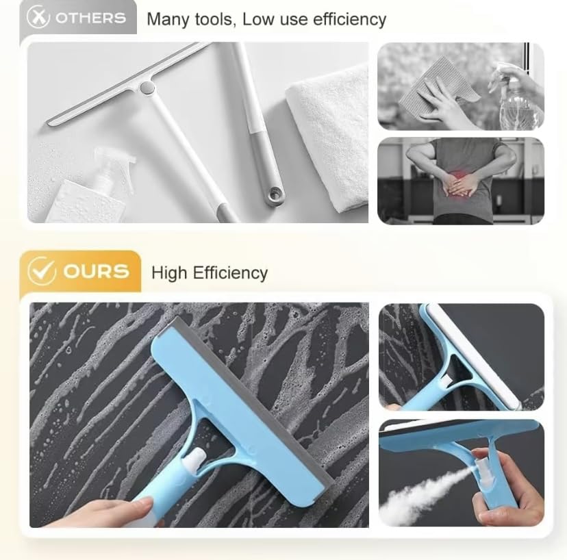 3 in 1 Spray Window Squeegee Cleaner Scraper, Window Squeegee Cleaner Tool with Spray Bottle for Shower Glass, Mirrors, Car, Home Window Cleaner Tool (White) - color: White