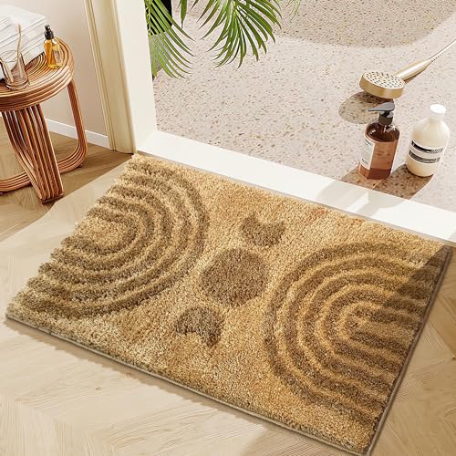 Boho Bathroom Rugs Cute Bohemian Bath Rug Non-Slip Microfiber Abstract Bath Mat for Bedroom Small Carpet Farmhouse Decor Soft Funny Tan Washable Rugs for Bathtub/Vanity/Toilet 16x24 inch - color: Tan, size: 1'4" x 2' (Rectangular)