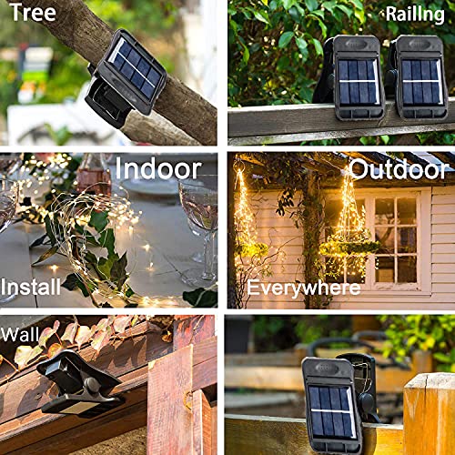 YITING 10 Strands 200 LEDs Solar Powered Twinkle Firefly Bunch Lights Waterproof (No Watering can) 8 Modes Fairy Starry String Lights Decorative Vine Solar Lights for Outdoor Garden Christmas Tree - color: Warm White-1 Pack Clip Solar Powered