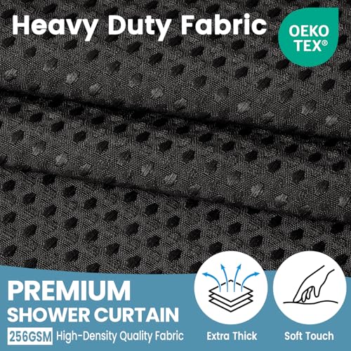 EUTXL Heavyweight Stall No Hook Shower Curtain with Snap in Liner,256GSM Waffle Weave Shower Curtains for Bathroom,54W x 74H,Black - color: Black, size: 54"W x 74"L (Pack of 1)