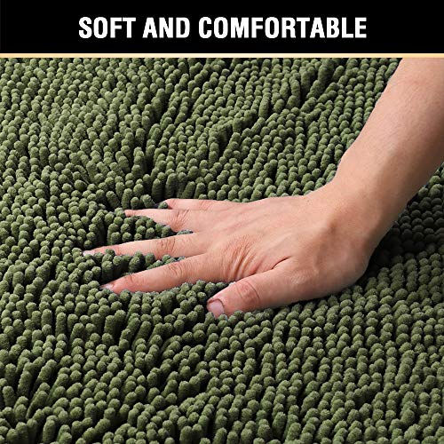 H.VERSAILTEX Non Slip Thick Shaggy Chenille Bathroom Rugs, Bath Mats for Bathroom Extra Soft and Absorbent - Bath Rugs Set for Indoor/Kitchen (Set of 2-20" x 32"/17" x 24") Loden - color: Loden, size: 20" x 32" Plus 17" x 24"