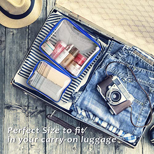 6pcs Clear Cosmetic Bags, TSA Approved Travel Toiletry Bag Set Transparent PVC Zipper Closure Cosmetic Bag Travel Essentials Makeup Bags Organization Blue - color: 6pcs BLue（1 Large, 2 Medium, 3 Small）