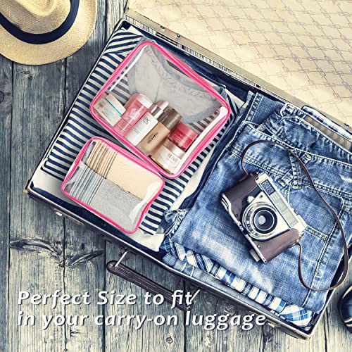 6pcs Clear Cosmetic Bags, TSA Approved Toiletry Bag Set Crystal Clear Travel Beach Essentials Bag Organization PVC, Clear Makeup Bags Luggage Pouch Carry on Airport Airline Compliant Bag Women Men - color: 6pcs Hot Pink（1 Large, 2 Medium, 3 Small）