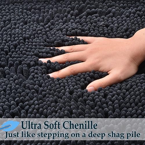 Bathroom Rugs Sets 4 Piece, Extra Soft Absorbent Chenille Bath Rugs, Non Slip Rubber Backing Machine Washable Quick Dry Bath Mats for Bathroom Floor, Tub, Shower, Home Decor Accessories, Black - color: Black