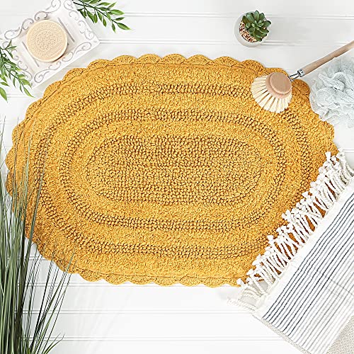 DII Crochet Collection Reversible Bath Mat, Small Oval, 17x24, Honey Gold - color: Honey Gold, size: 1'5" x 2' (Oval)