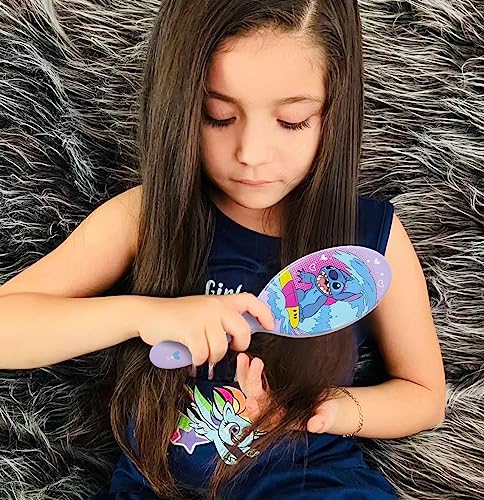 LUV HER Lilo & Stitch Hair Accessory 5 Pcs Set - 1 Regular 9 inch Stitch Hairbrush & 4 Scrunchies - Detangling Brush - Elastic Hair Ties Ropes for Girls, Ages 3+ - color: Stitch 5 Piece Hair Accessories