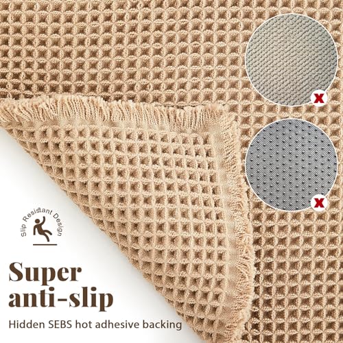 Tinideya Waffle Bath Mat Set of 2 Ultra Absorbent Non-Slip Bathroom Rugs Machine Washable Quick Dry for Shower Bathroom Kitchen Floor, Low Profile Fits Under Door, 18 x 30'' + 24 x 36''(Brown)