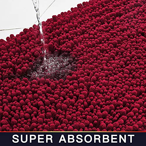Walensee Bathroom Contour Rug Non Slip Toilet U Shaped Bath Mat (20x24, Red) Water Absorbent Super Soft Shaggy Chenille Machine Washable Dry Extra Thick Perfect Absorbant Best Plush Carpet - color: Red, size: 20"x24" Contour Rug