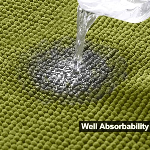 Urvoix Bathroom Rugs Sets 3 Piece, Non-Slip Chenille Bath Rug - Ultra Soft, Washable, Super Absorbent Bath Mat for Bathroom, Toilet and Tub (Moderate Olive) - color: Moderate Olive