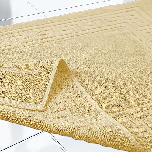 Superior Heavyweight Cotton Bath Mats, Bath Rugs For Bathroom Accessories, Washable Rug For Shower, Bath, Toilet, Modern Decor, No Backing, Luxury Hotel And Spa Quality, Set of 2, 22" x 35", Canary - color: Canary, size: 22" x 35" (Set of 2)