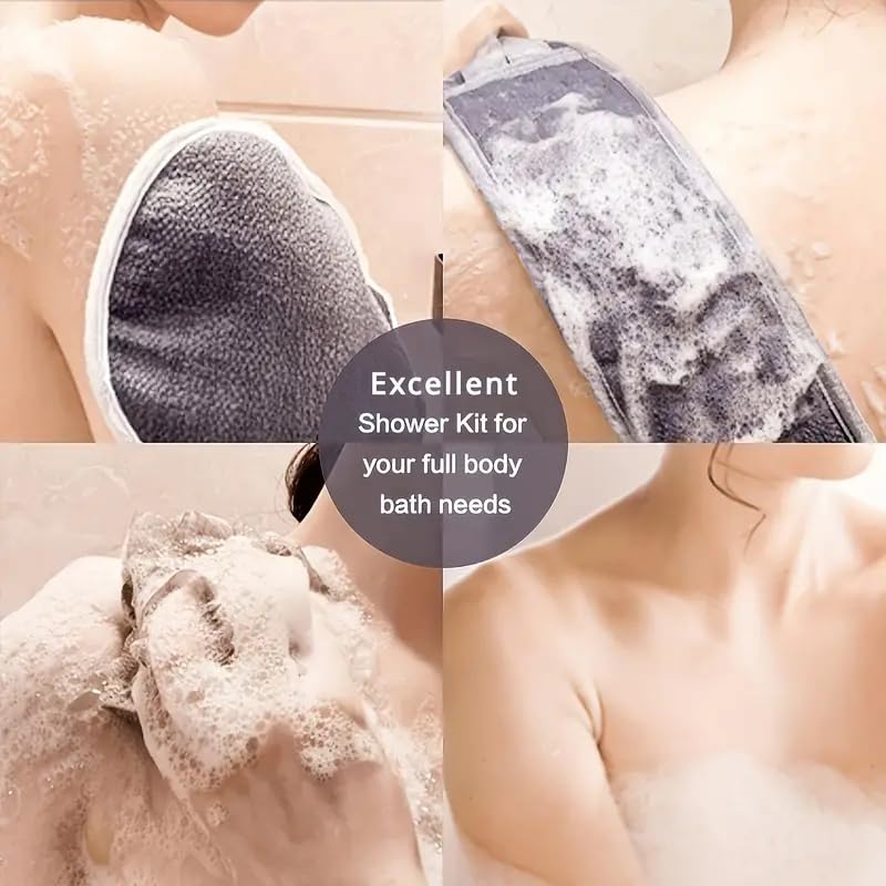 3Pcs Exfoliating Body Scrubber Set, Body Scrubbers, Back Scrubber, Bath Glove and Shower Sponge Loofah for Shower, Bating Exfoliating Scrubbers for Men and Women - color: Gray