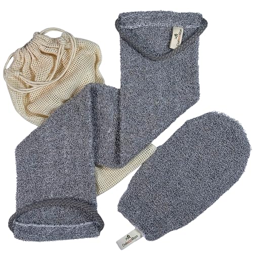 Body Scrubber Set – Back Scrubber Strap & Exfoliating Glove, 3 Piece Shower Kit with Mesh Laundry Bag for Easy Machine Washing, Gentle Cleansing & Smooth Skin – DelecoRon