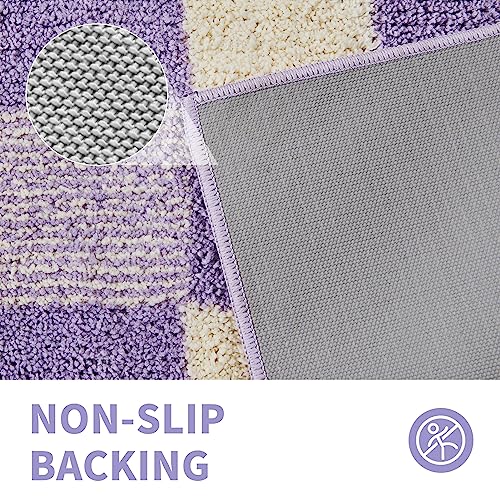 CozeCube Bath mats for Bathroom Non Slip, Fluffy Absorbent Microfiber Bath mat Washable, Aesthetic Bathroom Rugs, Cute Purple Checkered Bath mat, Lavender, 32" x 20" - color: Checkered-lavender, size: 2'8" x 1'8" (Rectangular)