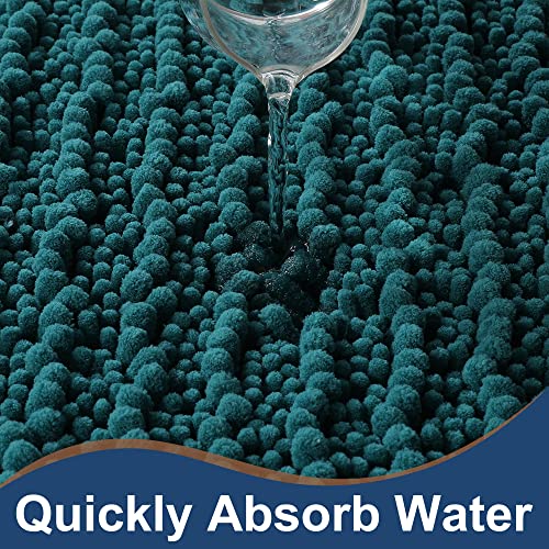 FLOLEOPA Luxury Chenille Teal Green Bathroom Rugs Bath Mats Sets, Extra Soft and Absorbent Bathroom Rugs Non Skid Machine Wash Dry Bath Mats（32"x20" Plus 17"x24"） - color: Teal Green, size: 32"x20" Plus 17"x24"