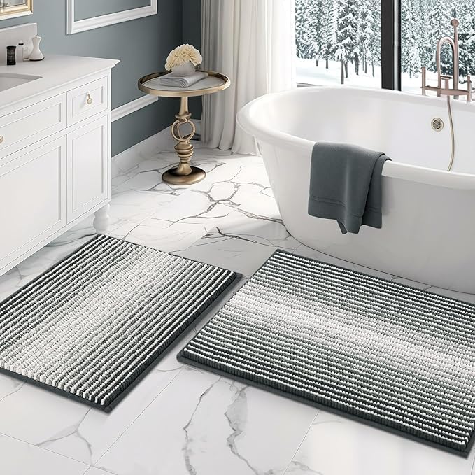 BSICPRO Bathroom Rugs and Mats Sets, 2 Piece Thick Absorbent Chenille Non Slip, Soft Shaggy Bath Room Floor Mats for Bathroom, Machine Washable (Blue Grey, 20" x 32" Plus 16" x 24") - color: Blue Grey, size: 20" x 32" Plus 16" x 24"