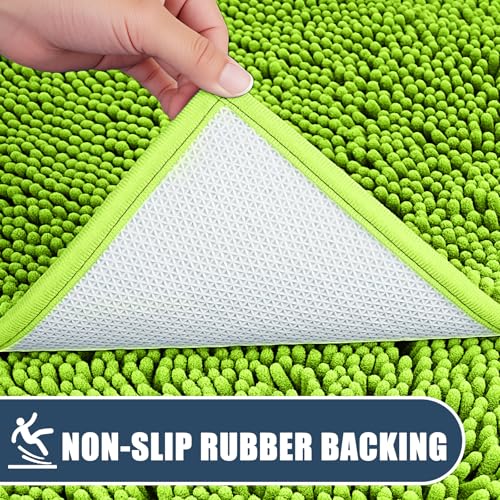 Bathroom Rugs Sets 3 Piece with Adjustable Toilet Seat Cover 19.5"x 18.5" Machine Washable Bath Rug Set with TPR Non Slip Rubber Backing Solid Bath Mat Set for Luxury Bathroom Decoration - color: Lime Green