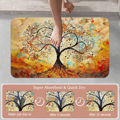 Non Slip Bath Mat,Vintage Life Tree Bathroom Decor,Abstract Tree Diatomaceous Bath Mat Quick Dry Absorbent Bathroom Rugs-Shower Rug for Kitchen Laundry Bathtub Shower 17"x29.5" - color: Vintage Life Tree,abstract Tree