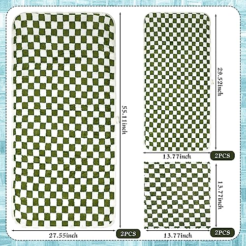 Kinlop 6 Pcs Checkered Bath Towels Set Back to School Lightweight Coral Washcloth Quick Dry Patterned Thin Coral Fleece Hand Towel for Bathroom Gym Spa Beach Accessory(Green,Checkered) - color: Green, style: Checkered