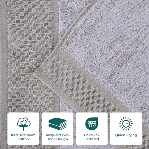 Superior Cotton Bathroom Towel Set, Plush Absorbent, 12 Piece, Stone White | Soft Quick Dry, Jacquard & Solid Pattern Assorted Towels, Daily Skincare and Facial Cleansing, 12 Washcloths Lodie Collection - color: Stone-white, size: Face Towel 12 - Pack (Ja