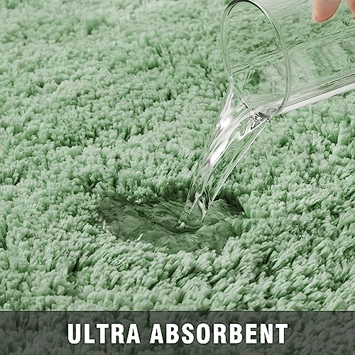 TECHMILLY Non-Slip Bathroom Rugs Sets 2 Piece, Fluffy Soft Luxury Microfiber Shower Mat, Absorbent, Washable & Quick Dry for Bath Floor, Green - color: Sage, size: 17" x 24" & 20" x 32"
