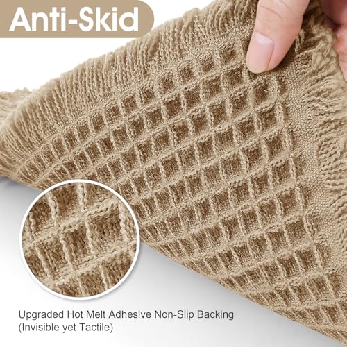 Upgraded Waffle Bath Mat Set 2 Piece Beige, Super Absorbent Non-Slip Quick Dry Bathroom Rugs with Tassels, Machine Washable Ultra Soft Boho Bath Rugs for Floor, Toilet Mats Boho Farmhouse Decor - color: Beige, size: 24"x17"+5'x2'