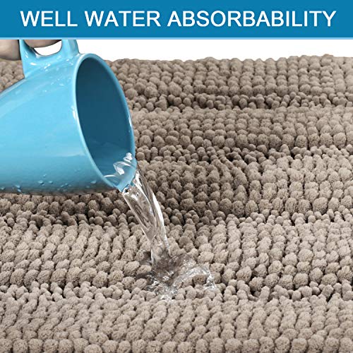 H.VERSAILTEX Bath Rugs for Bathroom Non Slip Bath Mats Extra Thick Chenille Striped Rug 20" x 32" Absorbent Non Skid Fluffy Soft Shaggy Washable Dry Fast Plush Mat for Indoor, Bath Room, Tub - Taupe - color: Taupe, size: 20" x 32"