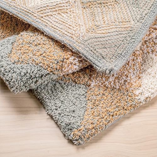 THE BEER VALLEY Set of 2 Albany Bath Rug 21x32/17x24 Inch - Grey Beige | Non Slip Cotton Absorbent Bathmat for Bathroom, Washable Soft Toilet Bathrug - color: Grey Beige